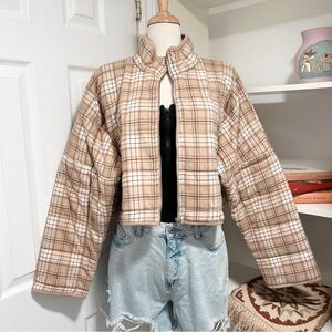 Forever 21 Plaid Teddy Jacket in Beige